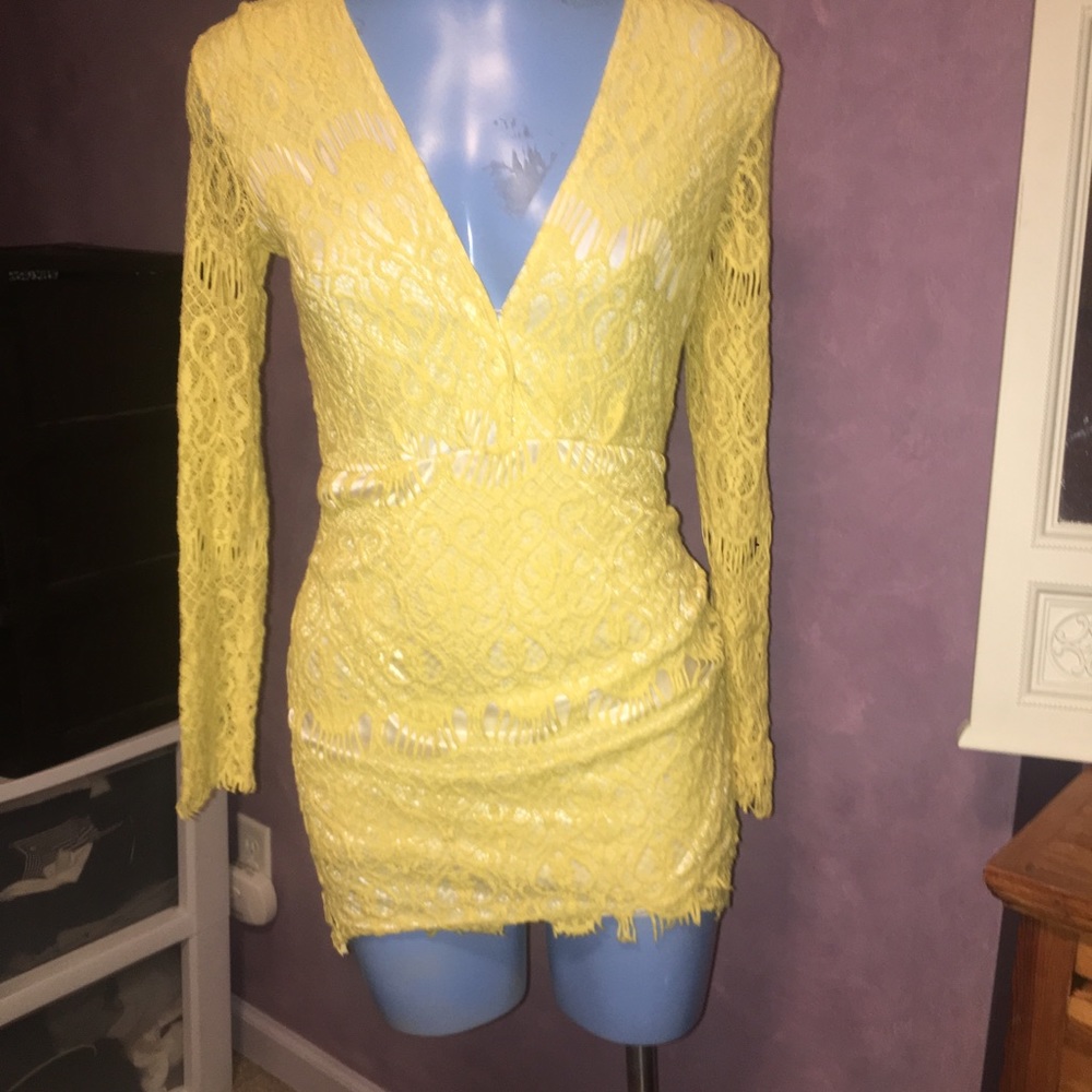 Deep v yellow lace dress